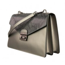 Geantă piele naturală în Piton imprimat cod 5585 metalic grey