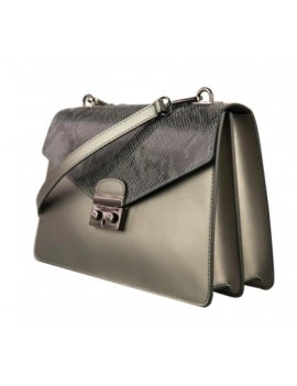 Geantă piele naturală în Piton imprimat cod 5585 metalic grey